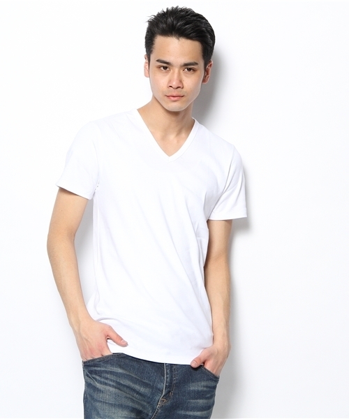 BEAUTY&YOUTH UNITED ARROWS（ビューティーアンドユースユナイテッドアローズ）の「BY フライス Vネック ショートスリーブ◆（Tシャツ/カットソー・メンズ・ホワイト/ブラック/グレー/ダークグレー/ピンク/イエロー/ケリー/ターコイズブルー/ネイビー/ライラック・SMALL/MEDIUM/LARGE/X-LARGE）」の2枚目の写真