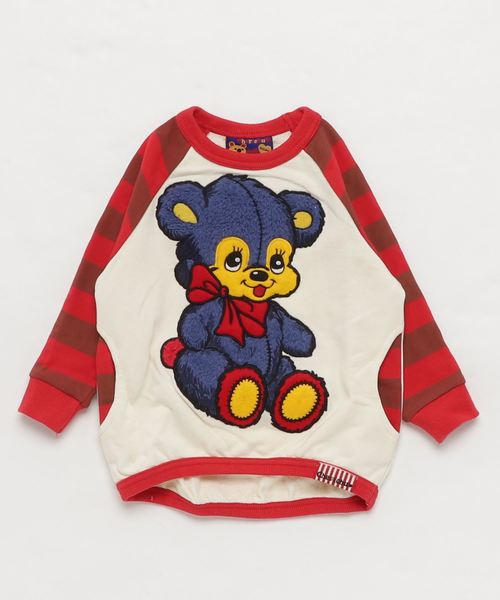 Cherichu チェリッチュ の Cherichu チェリッチュ テディ刺繍 ワイドボーダートレーナー クマちゃん刺繍 スウェット Wear