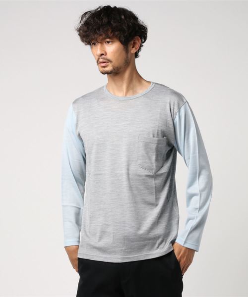 SpinnerBait（スピナーベイト）の「【SPINNER BAIT NAVY LABEL】スピナーベイトネイビーレーベル メリノウール袖切り替えカットソー F104MB（ニット/セーター・メンズ・チャコールグレー/ネイビー/グレー/オリーブ/ダークグレー・40/42/44/46）」の2枚目の写真