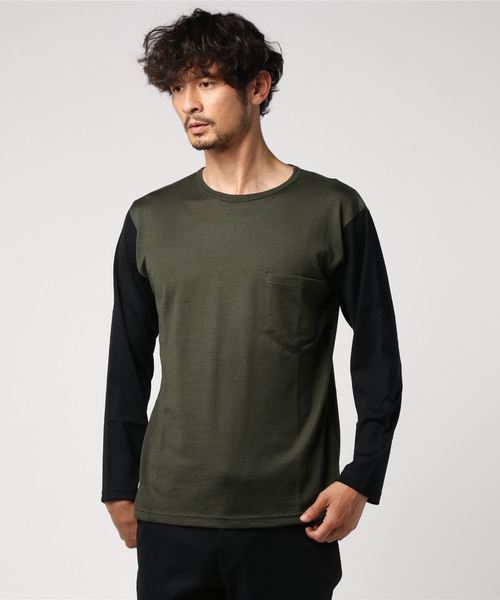 SpinnerBait（スピナーベイト）の「【SPINNER BAIT NAVY LABEL】スピナーベイトネイビーレーベル メリノウール袖切り替えカットソー F104MB（ニット/セーター・メンズ・チャコールグレー/ネイビー/グレー/オリーブ/ダークグレー・40/42/44/46）」の4枚目の写真