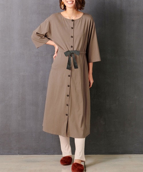 SweetMommy(スウィートマミー)の「フロントべっ甲ボタン マタニティパジャマドレス(マタニティウェア/グッズ・レディース・ライトベージュ/ピンク/杢グレー/モカ/ネイビー・FREE)」の10枚目の写真