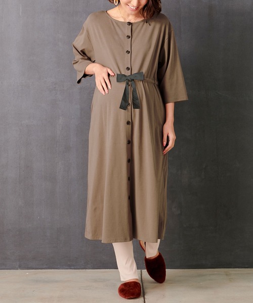 SweetMommy(スウィートマミー)の「フロントべっ甲ボタン マタニティパジャマドレス(マタニティウェア/グッズ・レディース・ライトベージュ/ピンク/杢グレー/モカ/ネイビー・FREE)」の9枚目の写真