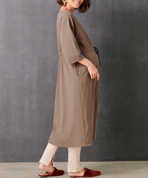 SweetMommy(スウィートマミー)の「フロントべっ甲ボタン マタニティパジャマドレス(マタニティウェア/グッズ・レディース・ライトベージュ/ピンク/杢グレー/モカ/ネイビー・FREE)」の8枚目の写真