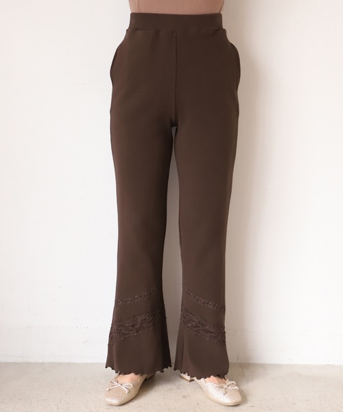 one after another NICE CLAUP（ワンアフターアナザーナイスクラップ）の「レースドッキングテレコパンツ（その他パンツ・レディース・ブラウン/アイボリー/ミント・FREE）」の2枚目の写真