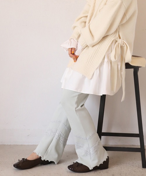 one after another NICE CLAUP（ワンアフターアナザーナイスクラップ）の「レースドッキングテレコパンツ（その他パンツ・レディース・ブラウン/アイボリー/ミント・FREE）」の3枚目の写真