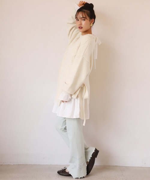 one after another NICE CLAUP（ワンアフターアナザーナイスクラップ）の「レースドッキングテレコパンツ（その他パンツ・レディース・ブラウン/アイボリー/ミント・FREE）」の11枚目の写真