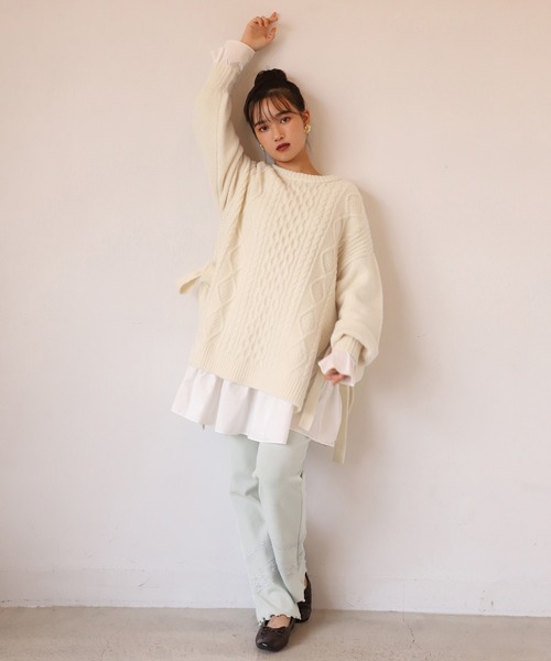 one after another NICE CLAUP（ワンアフターアナザーナイスクラップ）の「レースドッキングテレコパンツ（その他パンツ・レディース・ブラウン/アイボリー/ミント・FREE）」の8枚目の写真