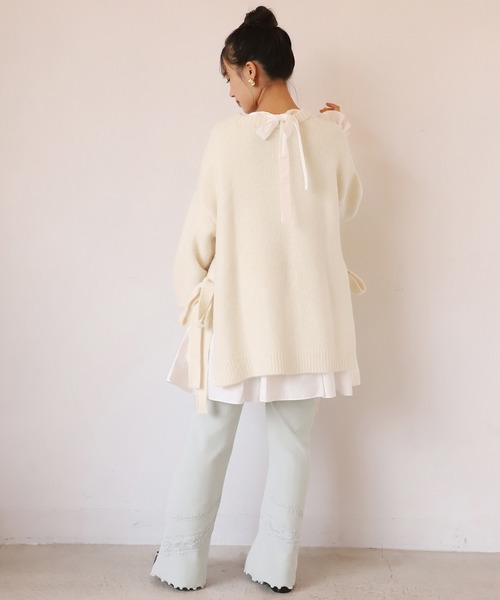 one after another NICE CLAUP（ワンアフターアナザーナイスクラップ）の「レースドッキングテレコパンツ（その他パンツ・レディース・ブラウン/アイボリー/ミント・FREE）」の6枚目の写真