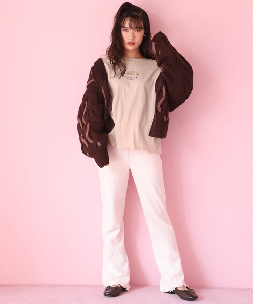 one after another NICE CLAUP（ワンアフターアナザーナイスクラップ）の「レースドッキングテレコパンツ（その他パンツ・レディース・ブラウン/アイボリー/ミント・FREE）」の12枚目の写真