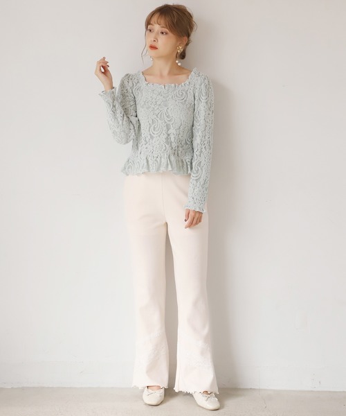 one after another NICE CLAUP（ワンアフターアナザーナイスクラップ）の「レースドッキングテレコパンツ（その他パンツ・レディース・ブラウン/アイボリー/ミント・FREE）」の19枚目の写真