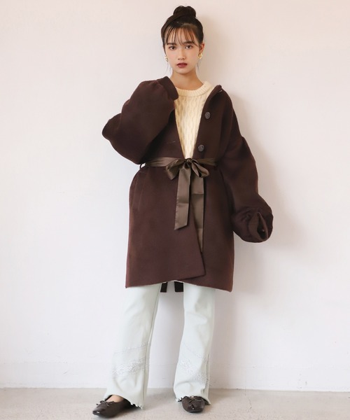 one after another NICE CLAUP（ワンアフターアナザーナイスクラップ）の「レースドッキングテレコパンツ（その他パンツ・レディース・ブラウン/アイボリー/ミント・FREE）」の15枚目の写真