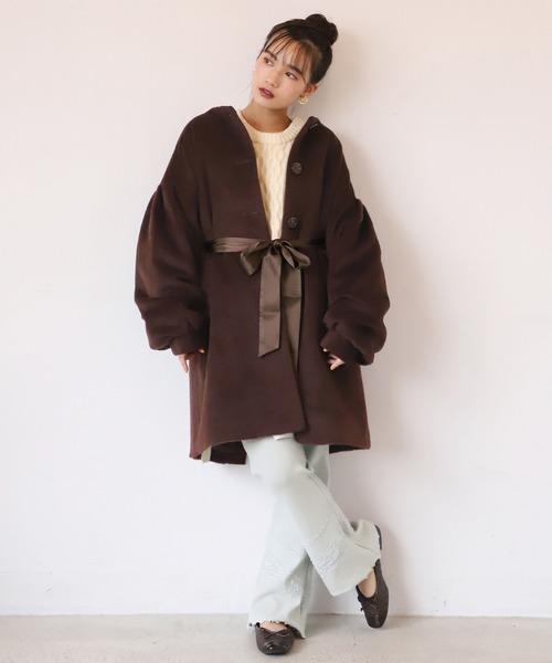 one after another NICE CLAUP（ワンアフターアナザーナイスクラップ）の「レースドッキングテレコパンツ（その他パンツ・レディース・ブラウン/アイボリー/ミント・FREE）」の14枚目の写真