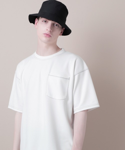 EMMA CLOTHES(エマクローズ)の「ポンチローマオーバーサイズハーフスリーブ ステッチカットソー(EMMA CLOTHES)(Tシャツ/カットソー・メンズ・ホワイト/ブラック/ベージュ系その他・M/L)」の2枚目の写真