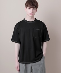 ポンチローマオーバーサイズハーフスリーブ ステッチカットソー(EMMA CLOTHES)