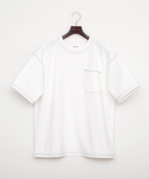 EMMA CLOTHES(エマクローズ)の「ポンチローマオーバーサイズハーフスリーブ ステッチカットソー(EMMA CLOTHES)(Tシャツ/カットソー・メンズ・ホワイト/ブラック/ベージュ系その他・M/L)」の4枚目の写真