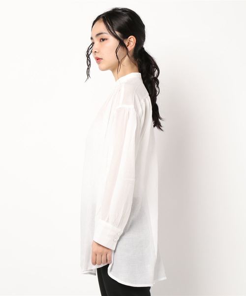 SESTO（セスト）の「シフォン楊抑バンドカラーシアーブラウス（シャツ/ブラウス・レディース・ホワイト/ミント・M）」の3枚目の写真