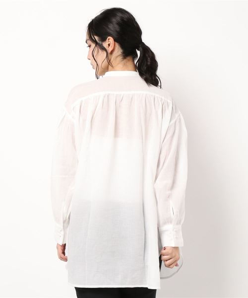 SESTO（セスト）の「シフォン楊抑バンドカラーシアーブラウス（シャツ/ブラウス・レディース・ホワイト/ミント・M）」の4枚目の写真