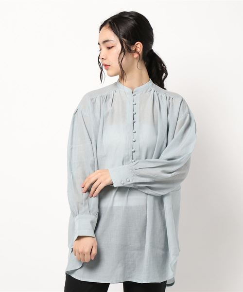 SESTO（セスト）の「シフォン楊抑バンドカラーシアーブラウス（シャツ/ブラウス・レディース・ホワイト/ミント・M）」の5枚目の写真