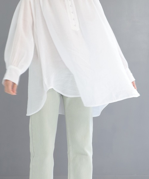 SESTO（セスト）の「シフォン楊抑バンドカラーシアーブラウス（シャツ/ブラウス・レディース・ホワイト/ミント・M）」の17枚目の写真