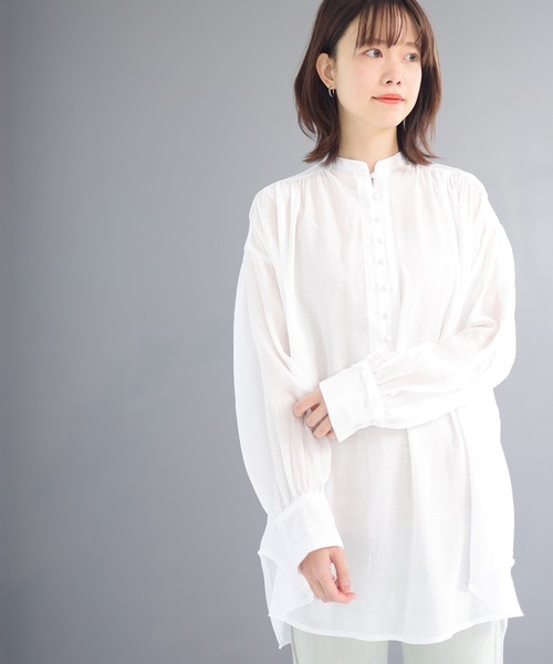 SESTO（セスト）の「シフォン楊抑バンドカラーシアーブラウス（シャツ/ブラウス・レディース・ホワイト/ミント・M）」の16枚目の写真