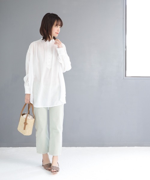 SESTO（セスト）の「シフォン楊抑バンドカラーシアーブラウス（シャツ/ブラウス・レディース・ホワイト/ミント・M）」の14枚目の写真