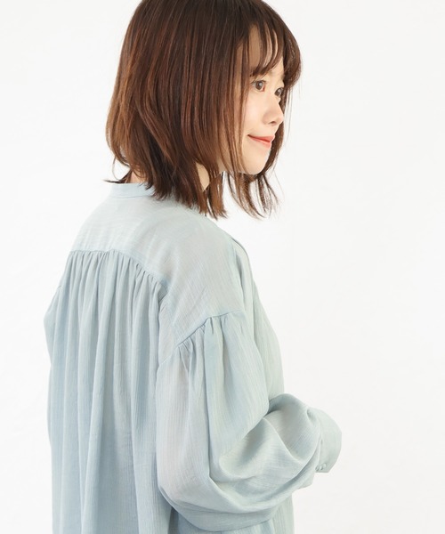 SESTO（セスト）の「シフォン楊抑バンドカラーシアーブラウス（シャツ/ブラウス・レディース・ホワイト/ミント・M）」の12枚目の写真