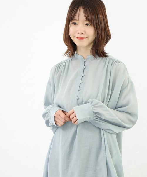 SESTO（セスト）の「シフォン楊抑バンドカラーシアーブラウス（シャツ/ブラウス・レディース・ホワイト/ミント・M）」の11枚目の写真