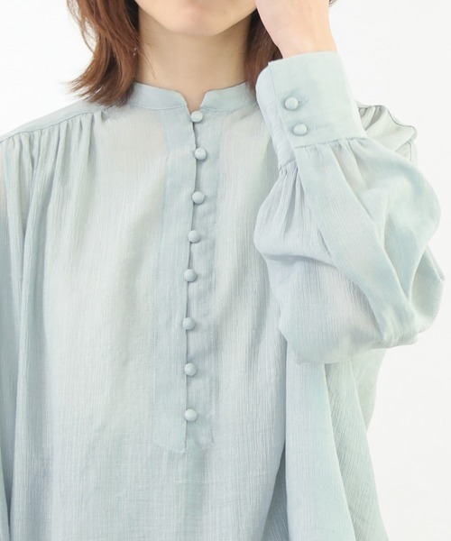 SESTO（セスト）の「シフォン楊抑バンドカラーシアーブラウス（シャツ/ブラウス・レディース・ホワイト/ミント・M）」の10枚目の写真