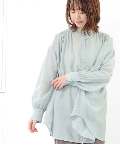 SESTO（セスト）の「シフォン楊抑バンドカラーシアーブラウス（シャツ/ブラウス・レディース・ホワイト/ミント・M）」の9枚目の写真