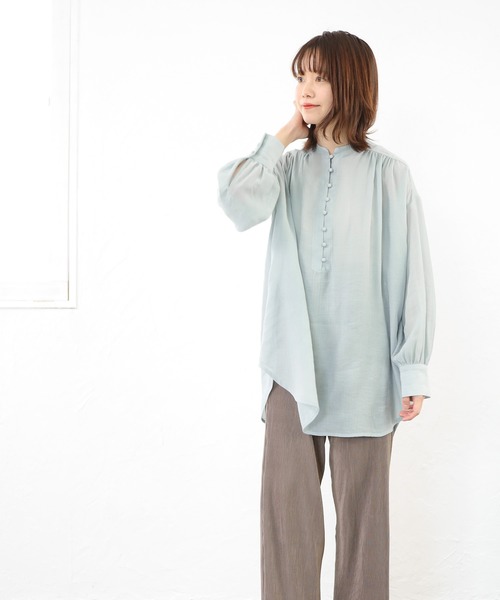 SESTO（セスト）の「シフォン楊抑バンドカラーシアーブラウス（シャツ/ブラウス・レディース・ホワイト/ミント・M）」の8枚目の写真