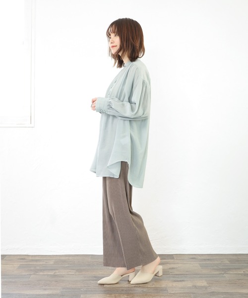 SESTO（セスト）の「シフォン楊抑バンドカラーシアーブラウス（シャツ/ブラウス・レディース・ホワイト/ミント・M）」の7枚目の写真