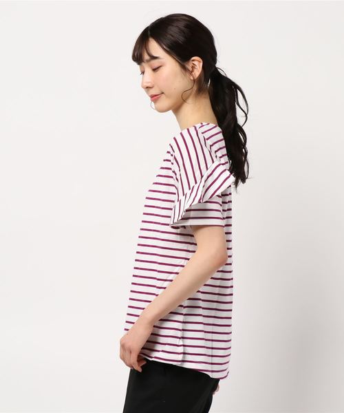 BELLUNA(ベルーナ)の「ボーダー素材袖フリルデザインプルオーバー(Tシャツ/カットソー・レディース・ホワイト×ブラック/ホワイト×ネイビー/ホワイト×ピンク/ネイビー×ホワイト・MEDIUM/LARGE/X-LARGE)」の17枚目の写真