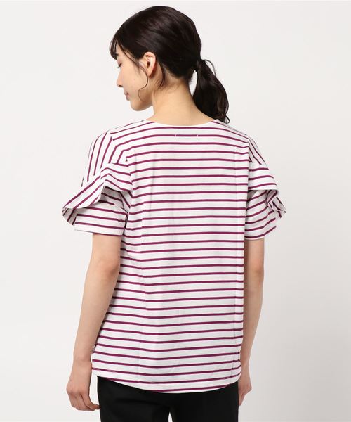 BELLUNA(ベルーナ)の「ボーダー素材袖フリルデザインプルオーバー(Tシャツ/カットソー・レディース・ホワイト×ブラック/ホワイト×ネイビー/ホワイト×ピンク/ネイビー×ホワイト・MEDIUM/LARGE/X-LARGE)」の6枚目の写真