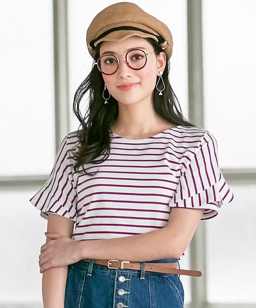 BELLUNA(ベルーナ)の「ボーダー素材袖フリルデザインプルオーバー(Tシャツ/カットソー・レディース・ホワイト×ブラック/ホワイト×ネイビー/ホワイト×ピンク/ネイビー×ホワイト・MEDIUM/LARGE/X-LARGE)」の3枚目の写真
