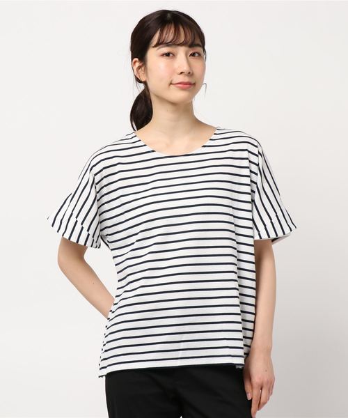 BELLUNA(ベルーナ)の「ボーダー素材袖フリルデザインプルオーバー(Tシャツ/カットソー・レディース・ホワイト×ブラック/ホワイト×ネイビー/ホワイト×ピンク/ネイビー×ホワイト・MEDIUM/LARGE/X-LARGE)」の13枚目の写真