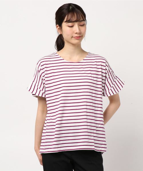 BELLUNA(ベルーナ)の「ボーダー素材袖フリルデザインプルオーバー(Tシャツ/カットソー・レディース・ホワイト×ブラック/ホワイト×ネイビー/ホワイト×ピンク/ネイビー×ホワイト・MEDIUM/LARGE/X-LARGE)」の11枚目の写真