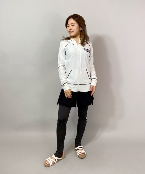 ROXY ロキシー フード付ラッシュガード  ブラック セール】ROXY/ロキシー フード付きジップアップラッシュガード