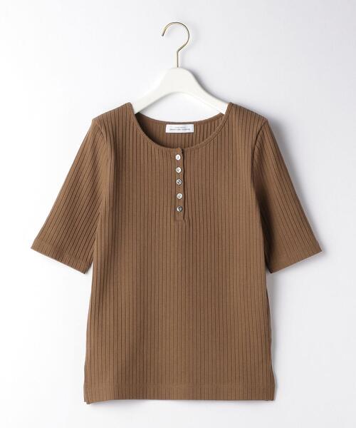 green label relaxing(グリーンレーベルリラクシング)の「FFC プリーツ テレコ フロント ボタン プルオーバー カットソー(Tシャツ/カットソー・レディース・ライラック/オフホワイト/ブラウン/ブラック・FREE)」の3枚目の写真