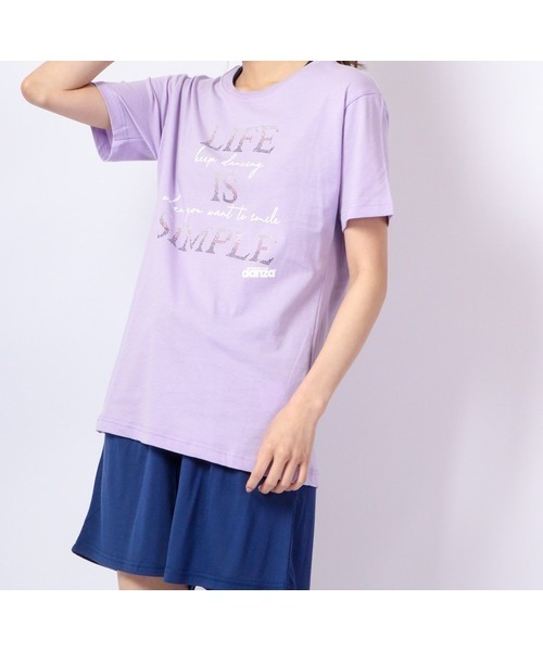 DIMENSIONE danza(ディメンシオーネ ダンツァ)の「ストーンメッセージプリントTシャツ(Tシャツ/カットソー・レディース・ブラック/スモークピンク/ホワイト/パープル・X-SMALL/MEDIUM/SMALL)」の3枚目の写真