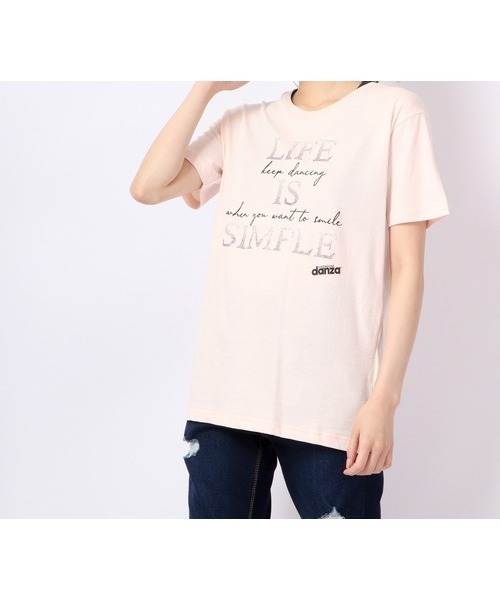 DIMENSIONE danza(ディメンシオーネ ダンツァ)の「ストーンメッセージプリントTシャツ(Tシャツ/カットソー・レディース・ブラック/スモークピンク/ホワイト/パープル・X-SMALL/MEDIUM/SMALL)」の4枚目の写真