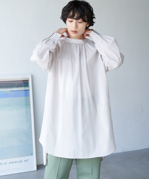 AMERICAN HOLIC(アメリカンホリック)の「ハイネックバックギャザーチュニック(Tシャツ/カットソー・レディース・ライトグレー/ブラック系その他5/ストライプ/オフホワイト・FREE)」の3枚目の写真