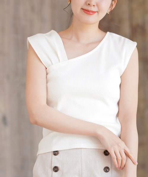 rps（アールピーエス）の「カットリブアシメショルダータンクトップ（タンクトップ・レディース・モカ/アイボリー/カーキ/ブラック・M）」の2枚目の写真