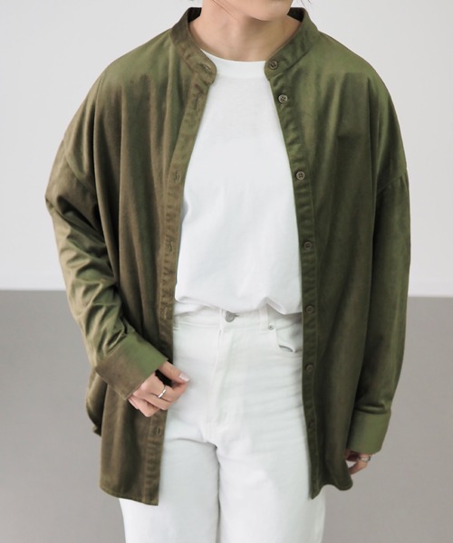 Riberry（リベリー）の「バンドカラーコーデュロイシャツ（シャツ/ブラウス・レディース・ブラック/ダークオレンジ/グリーン/アイボリー/ブルー・MEDIUM）」の4枚目の写真