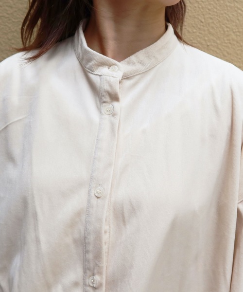 Riberry（リベリー）の「バンドカラーコーデュロイシャツ（シャツ/ブラウス・レディース・ブラック/ダークオレンジ/グリーン/アイボリー/ブルー・MEDIUM）」の8枚目の写真