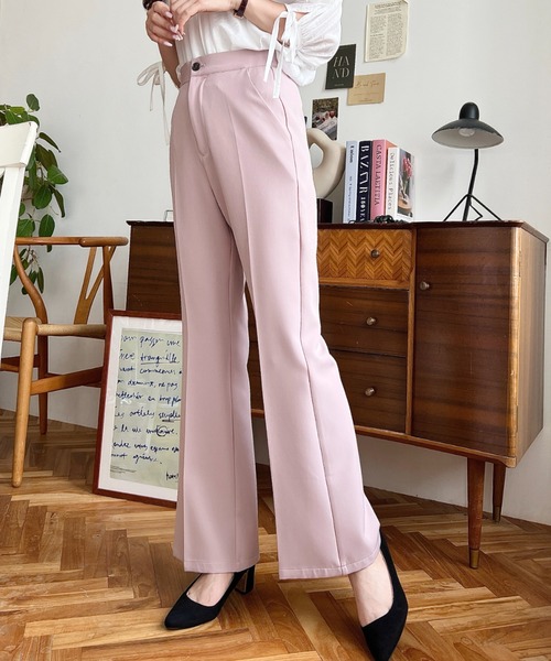 フレアスラックス センタープレス 美脚ストレートパンツ モード classicalelf スラックス パンツ マニッシュなセンタープレス