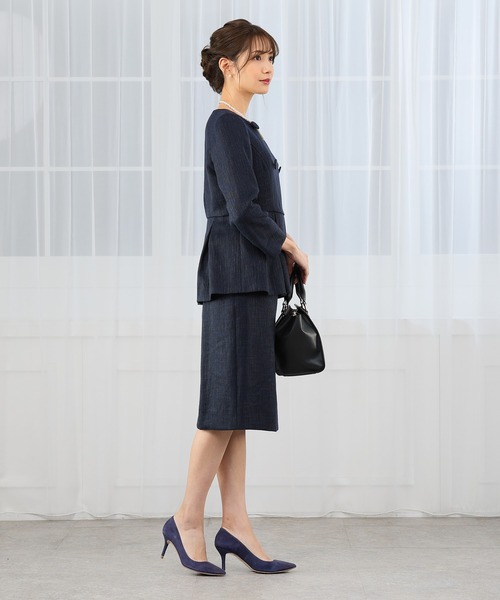 ドレスラボ ツイードペプラムセットアップ スーツ 黒 Lサイズ DRESS LAB セットアップ 「手洗い可/セレモニースーツ」ペプラム