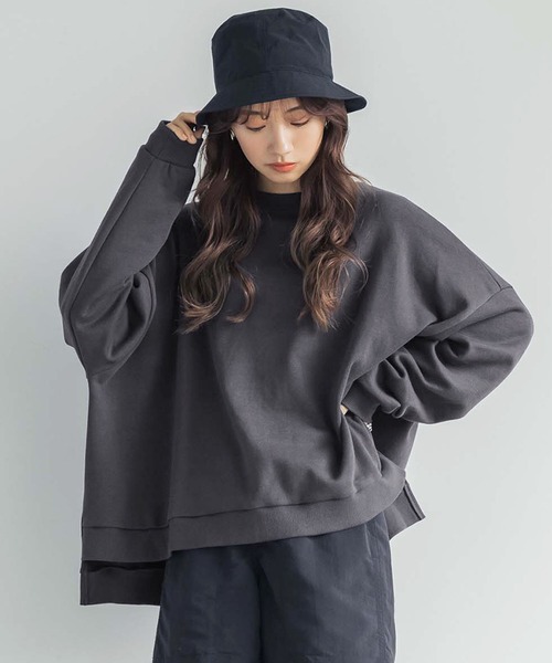 coca（coca）（コカ）の「前後差ですっきり見えミニ裏毛トップス（その他トップス・レディース・ライトグリーン/チャコールグレー・ONE SIZE）」の2枚目の写真