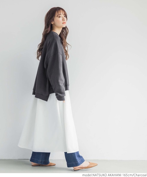 coca（coca）（コカ）の「前後差ですっきり見えミニ裏毛トップス（その他トップス・レディース・ライトグリーン/チャコールグレー・ONE SIZE）」の9枚目の写真