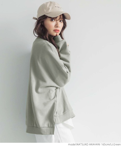 coca（coca）（コカ）の「前後差ですっきり見えミニ裏毛トップス（その他トップス・レディース・ライトグリーン/チャコールグレー・ONE SIZE）」の11枚目の写真