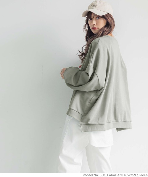 coca（coca）（コカ）の「前後差ですっきり見えミニ裏毛トップス（その他トップス・レディース・ライトグリーン/チャコールグレー・ONE SIZE）」の12枚目の写真